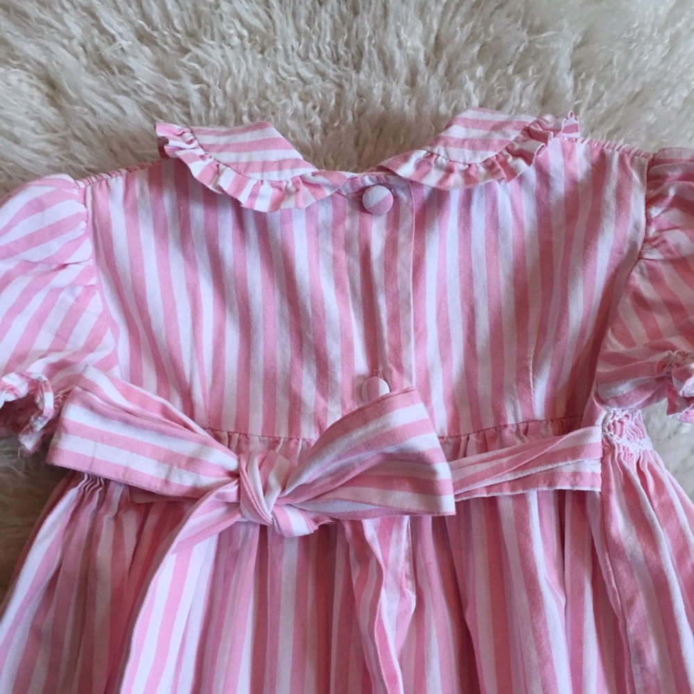 *SOLD* Pink & White Striped Smocked Dress - Picture 4 of 5
